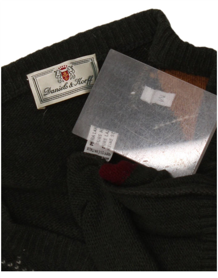 VINTAGE Hombres V-Cuello Jumper Suéter Medio Verde Argyle/Diamond Nueva Lana