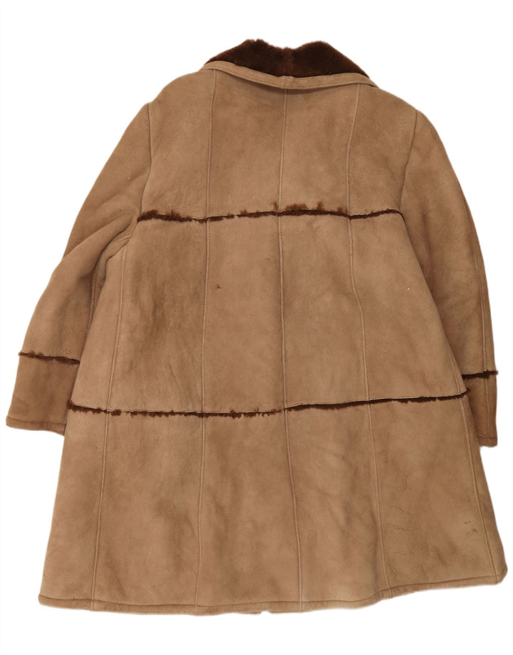 Vintage mujer shearling abrigo Reino Unido 16 grande beige