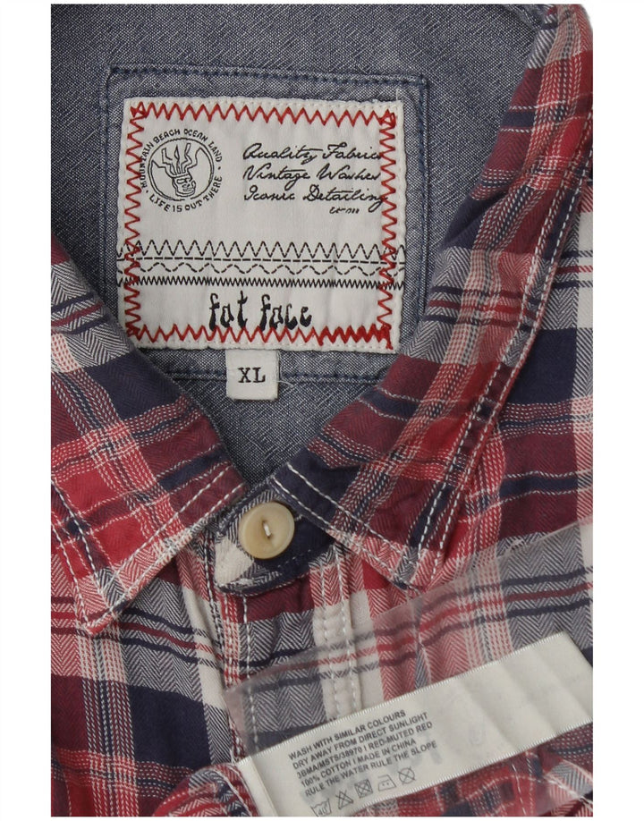 FAT FACE Camisa de franela para hombre XL Algodón a cuadros rojos
