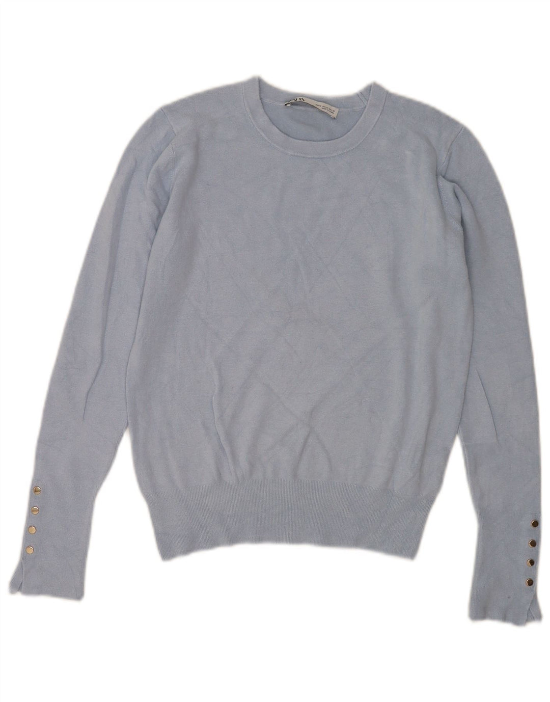 Zara - Jersey de cuello redondo para mujer, talla 40, viscosa azul medio