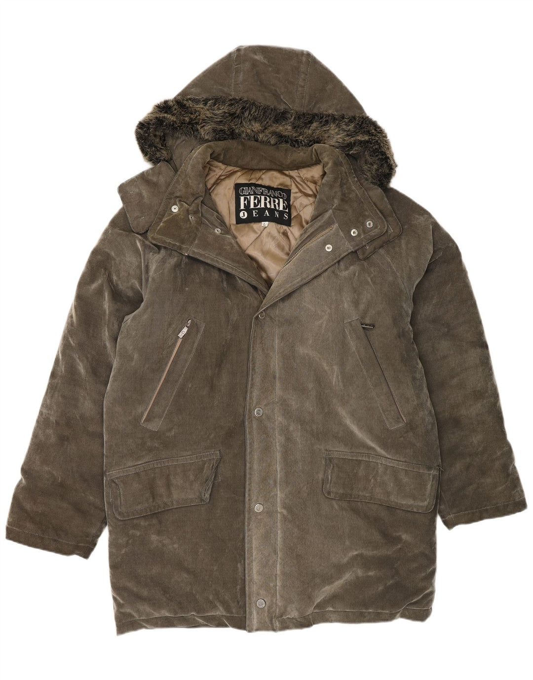 Gianfranco Ferre Chaqueta parka con capucha para hombre UK 40 Large Grey