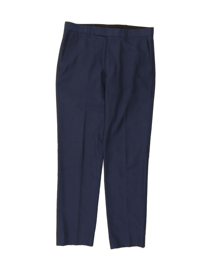 MARKS & SPENCER Mens Modern Slim Suit Trousers W30 L29 Navy Blue Polyester Vintage Marks & Spencer and Second-Hand Marks & Spencer from Messina Hembry 