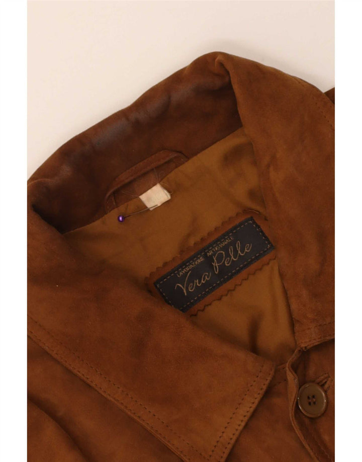 Vintage hombres ante bomber chaqueta IT 50 cuero marrón grande