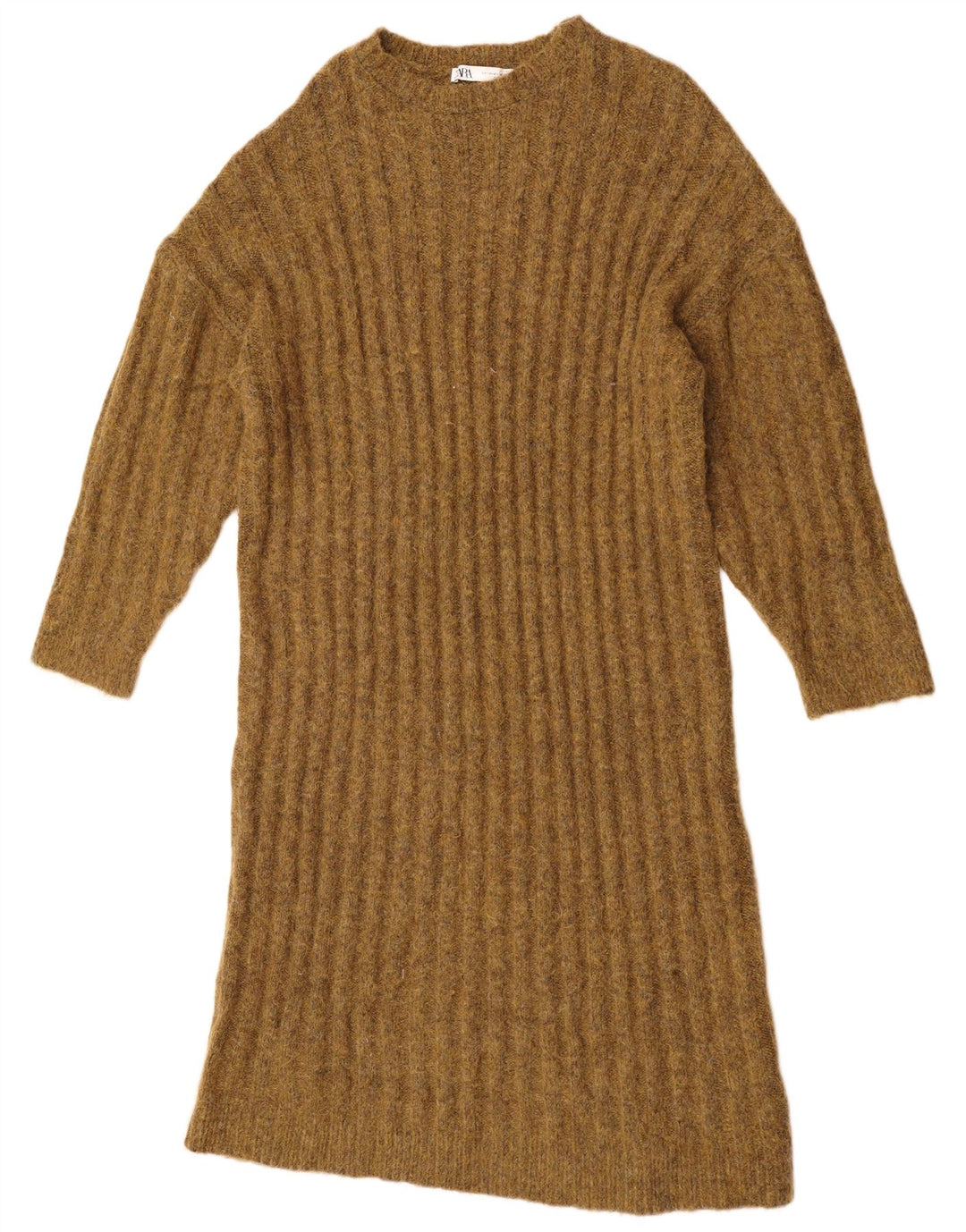 ZARA Vestido tipo jersey extragrande para mujer UK 44 Mediano Caqui Nylon