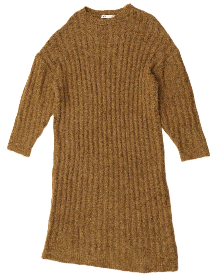 ZARA Vestido tipo jersey extragrande para mujer UK 44 Mediano Caqui Nylon