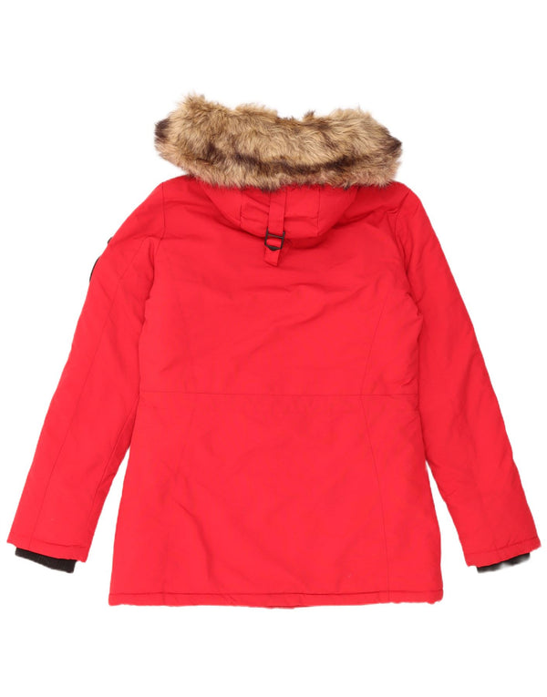Superdry Parka extragrande con capucha para mujer, talla 40, nailon rojo pequeño