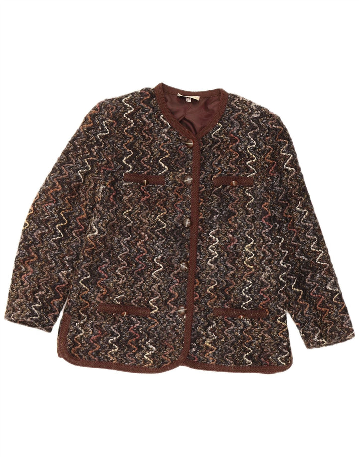 Maglificio Chaqueta Blazer de 5 Botones para Mujer UK 46 Grande Lana Marrón Chevron