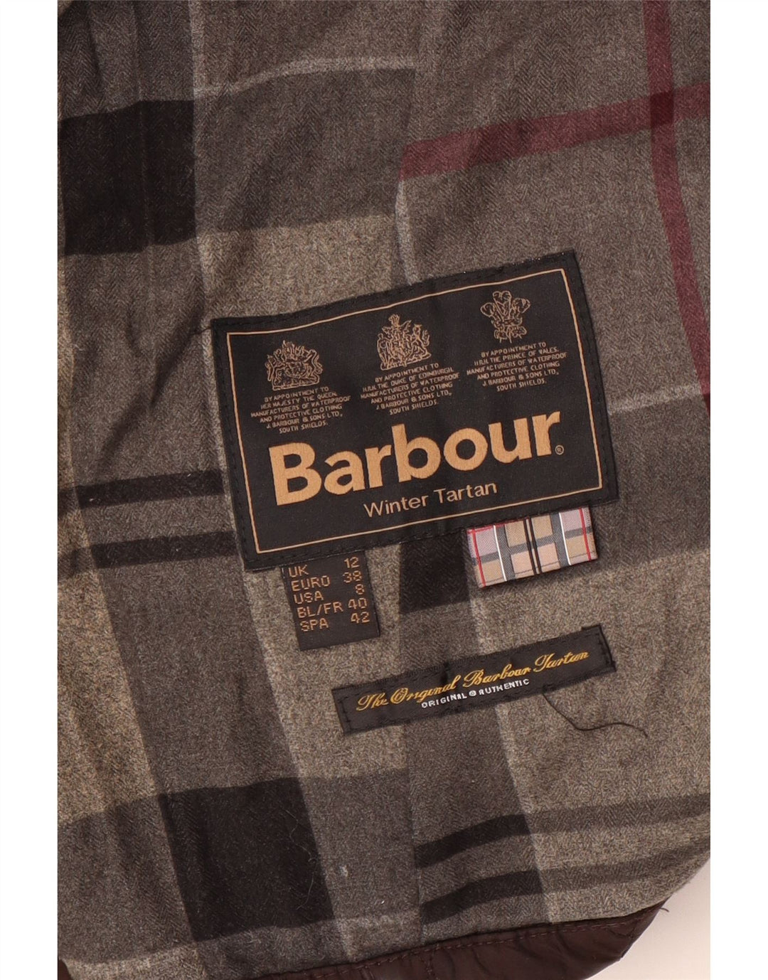 BARBOUR Chaqueta acolchada con capucha de tartán de invierno para mujer Reino Unido 12 Marrón medio