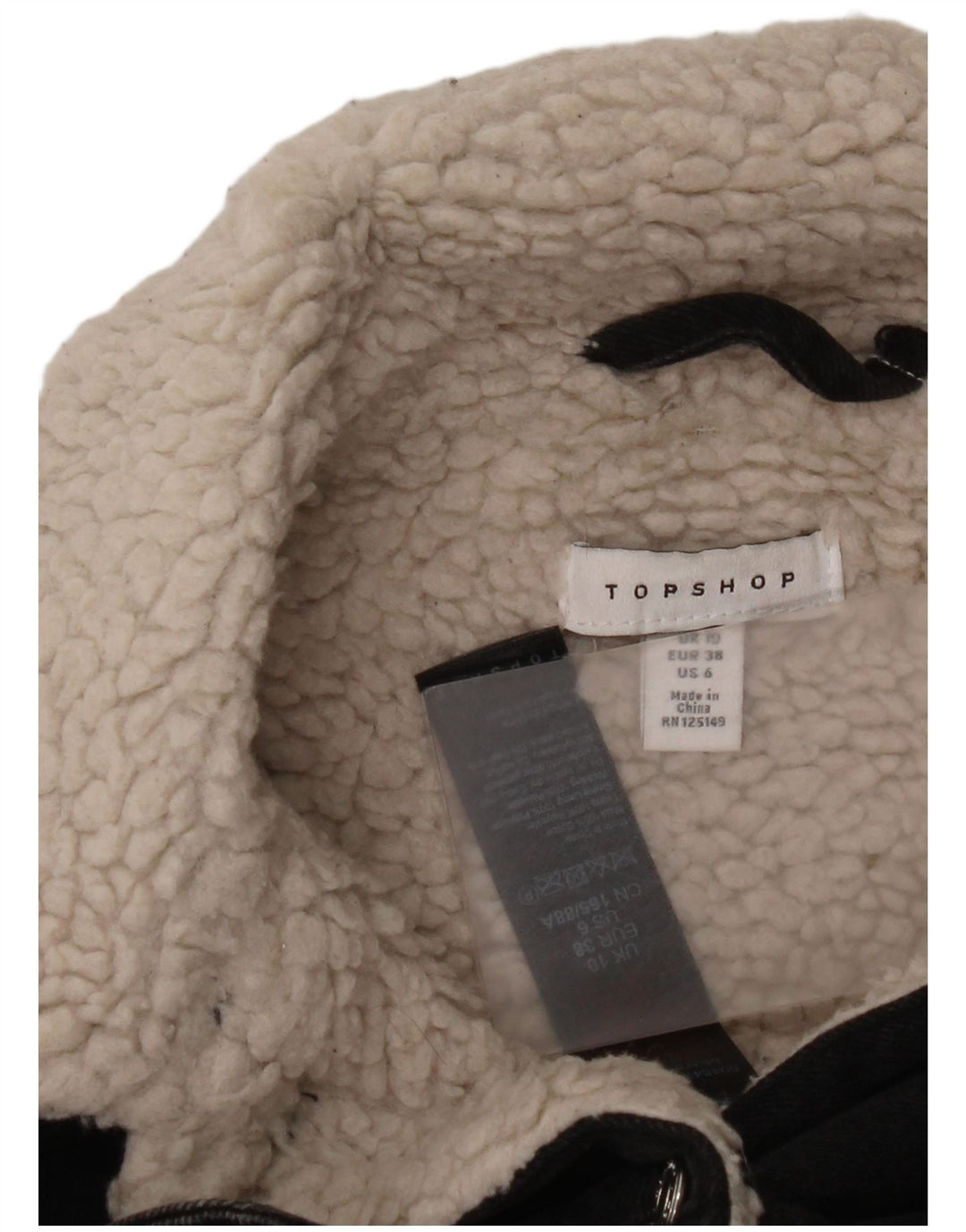 Topshop Chaqueta Sherpa Vaquera Extragrande para Mujer UK 10 Small Algodón Negro