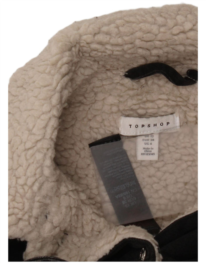 Topshop Chaqueta Sherpa Vaquera Extragrande para Mujer UK 10 Small Algodón Negro