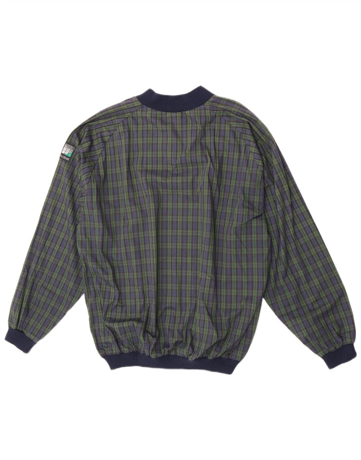 Vintage hombres pullover chándal top XL azul marino comprobar poliéster