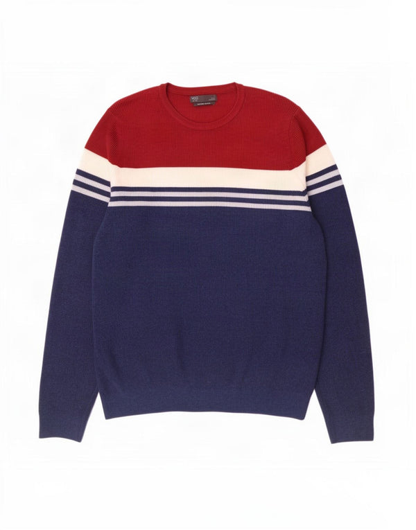 Marks & Spencer Mens Crew Neck Jumper Sweater Large Blue Colourblock
