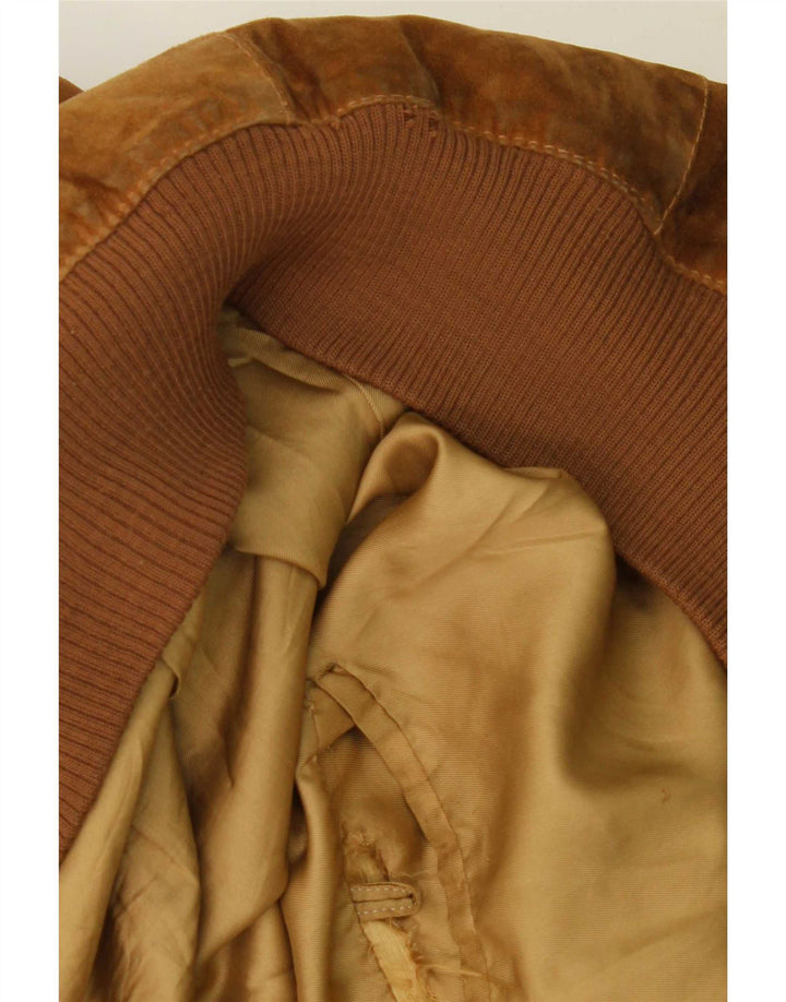 Vintage hombres ante bomber chaqueta Reino Unido 40 cuero beige grande