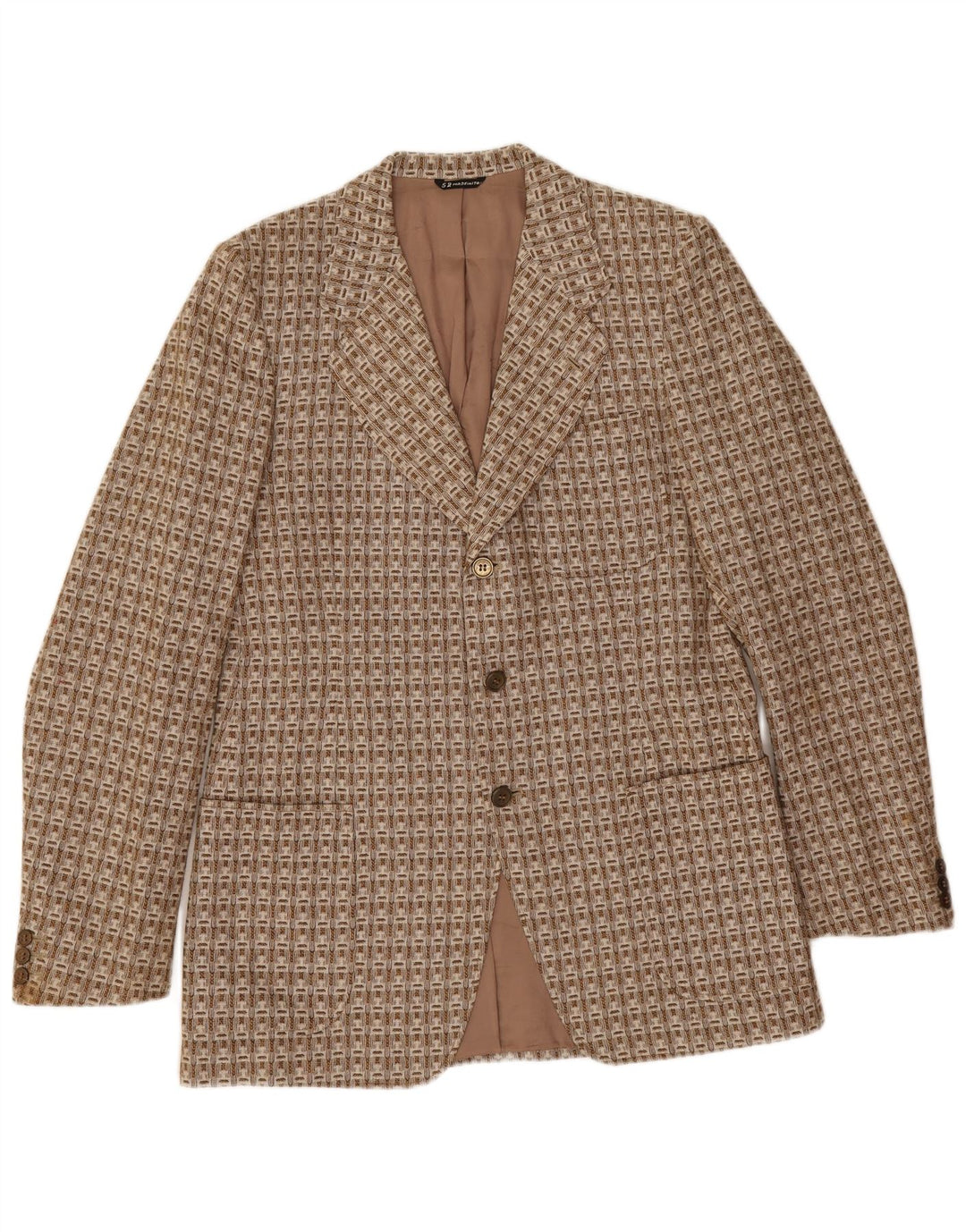 Vintage hombres 3 botones Blazer chaqueta IT 52 XL marrón lana geométrica