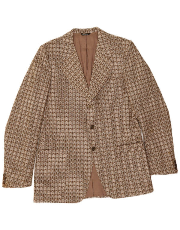 Vintage hombres 3 botones Blazer chaqueta IT 52 XL marrón lana geométrica