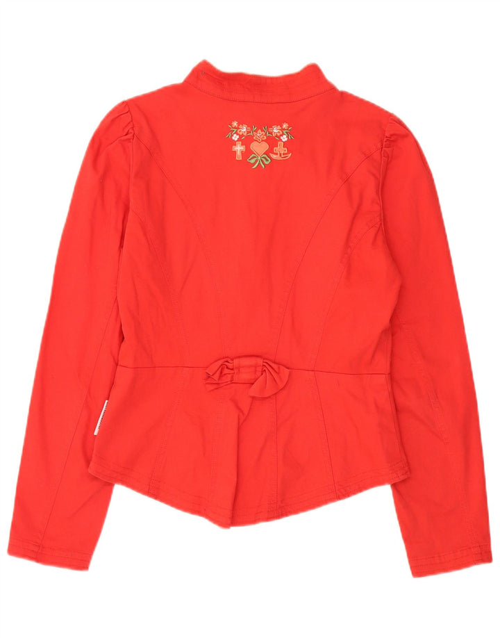 Vintage mujer 6 botón Blazer chaqueta Reino Unido 12 algodón rojo medio