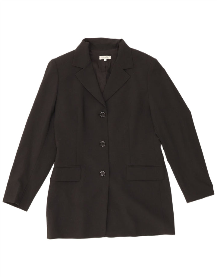 VINTAGE Mujer Longline 3 Botones Blazer Chaqueta IT 46 Poliéster Negro Grande