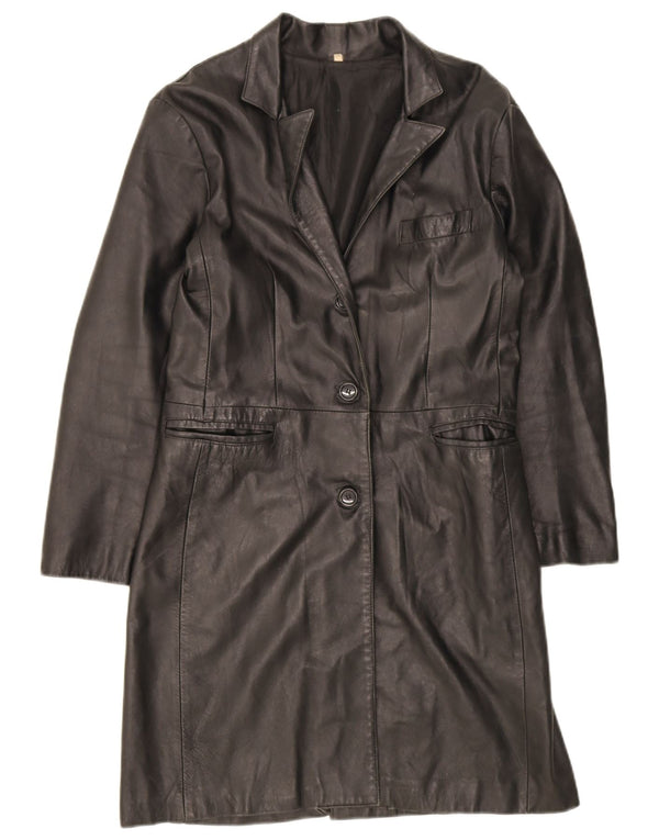Vintage mujer cuero abrigo Reino Unido 18 XL cuero negro