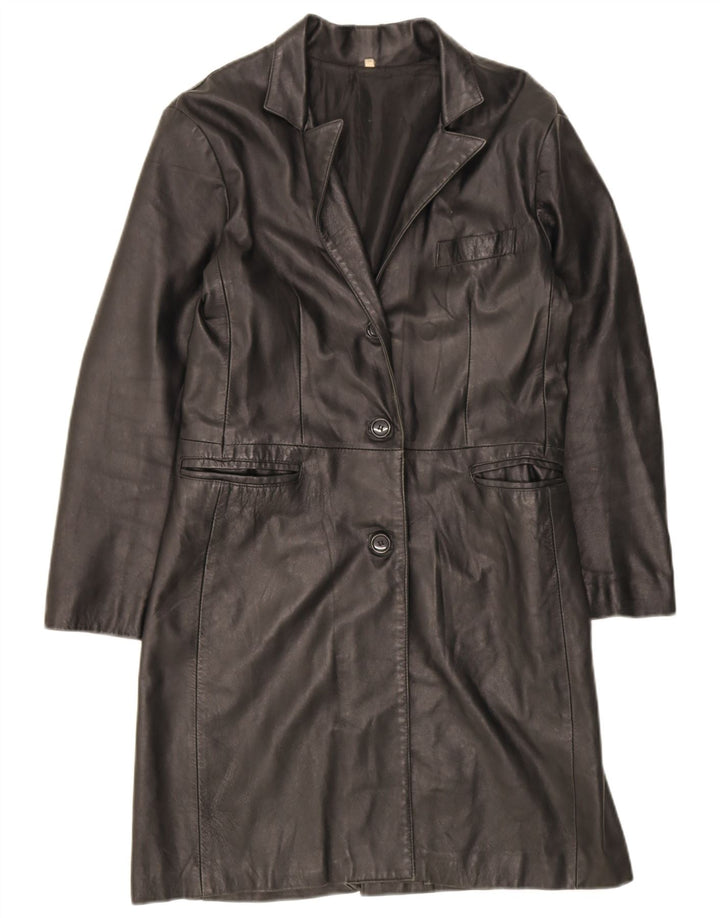 Vintage mujer cuero abrigo Reino Unido 18 XL cuero negro