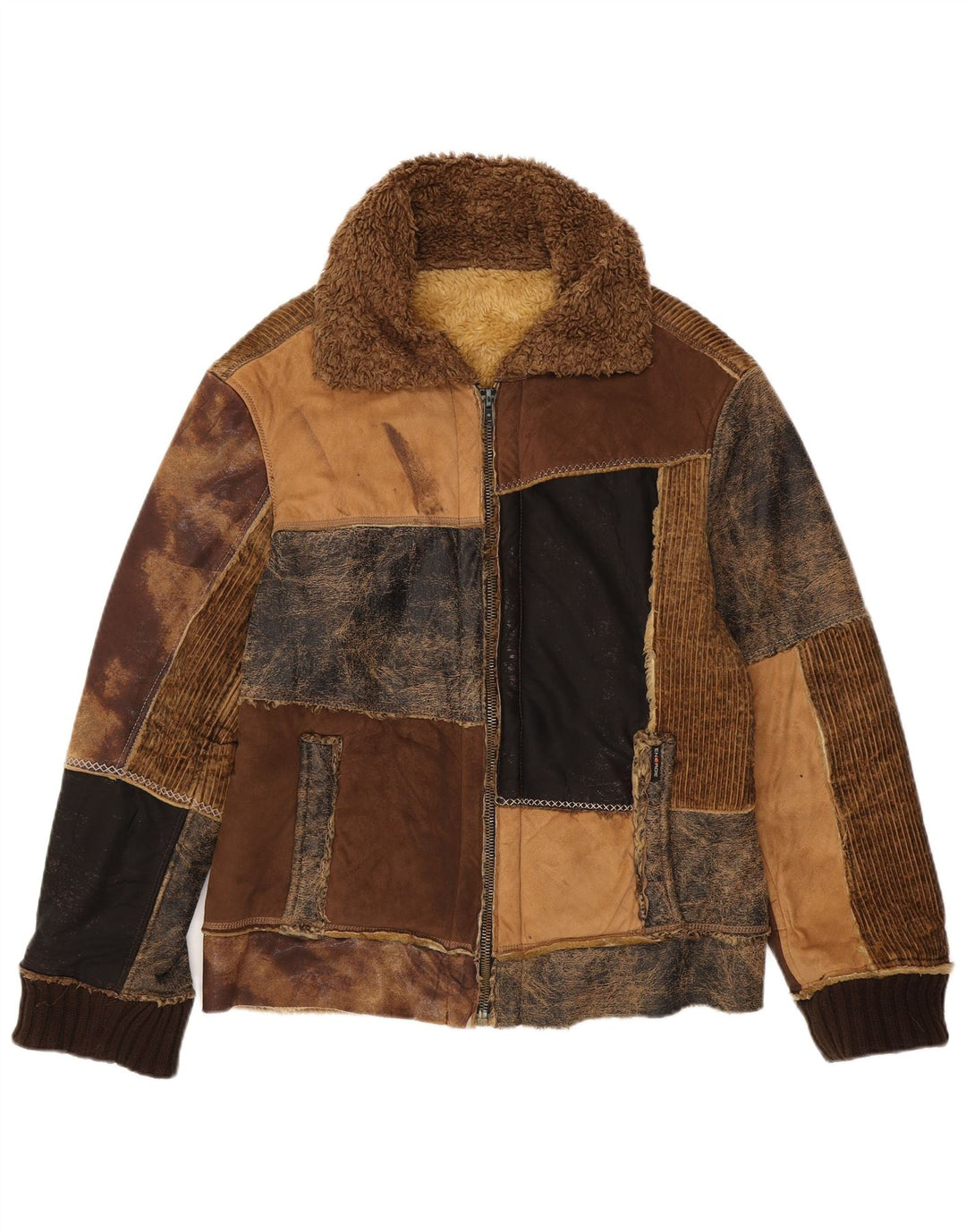 ENERGIE Chaqueta Sherpa para hombre UK 40 Grande Marrón Patchwork Algodón