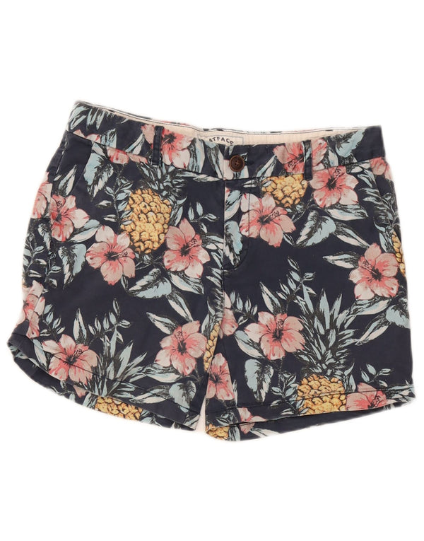 Pantalones cortos chinos para mujer Fat Face UK 10 Small W32 Azul marino Algodón floral
