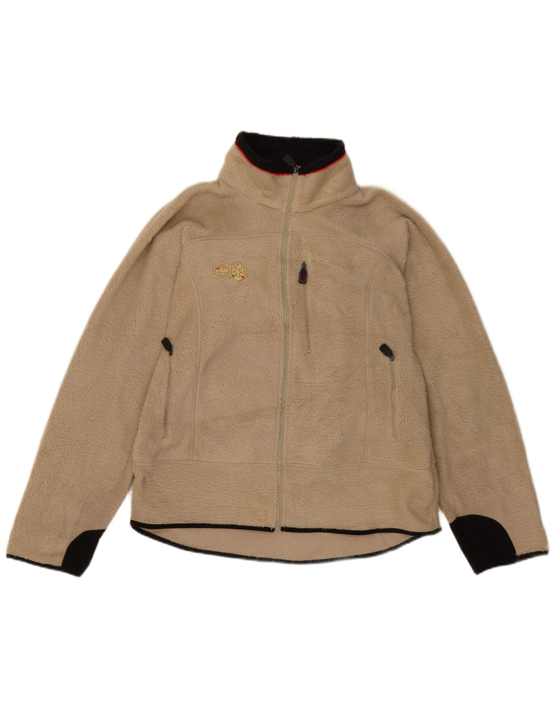 Fila Chaqueta polar para hombre UK 40 Large Beige Colorblock Poliéster