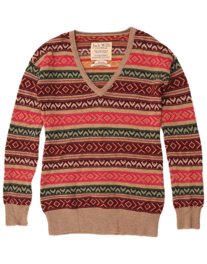 Jack Wills Jersey con cuello en V para mujer, talla 40, talla M, multicolor