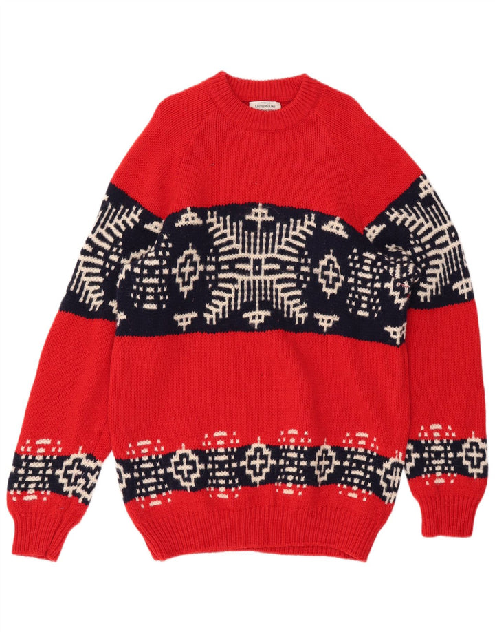BENETTON Jersey con Cuello Barco para Hombre Lana Fair Isle Roja Mediana
