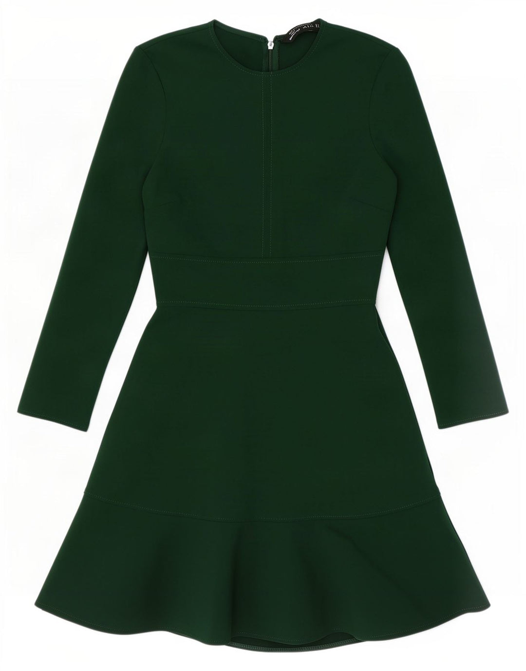 Zara Mujer Vestido Acampanado De Manga Larga UK 40 Pequeño Poliéster Verde