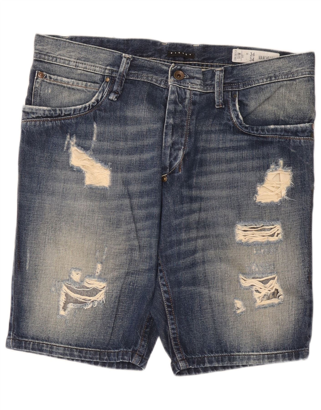 Sisley Pantalones cortos de mezclilla desgastados para hombre W34 Algodón azul grande
