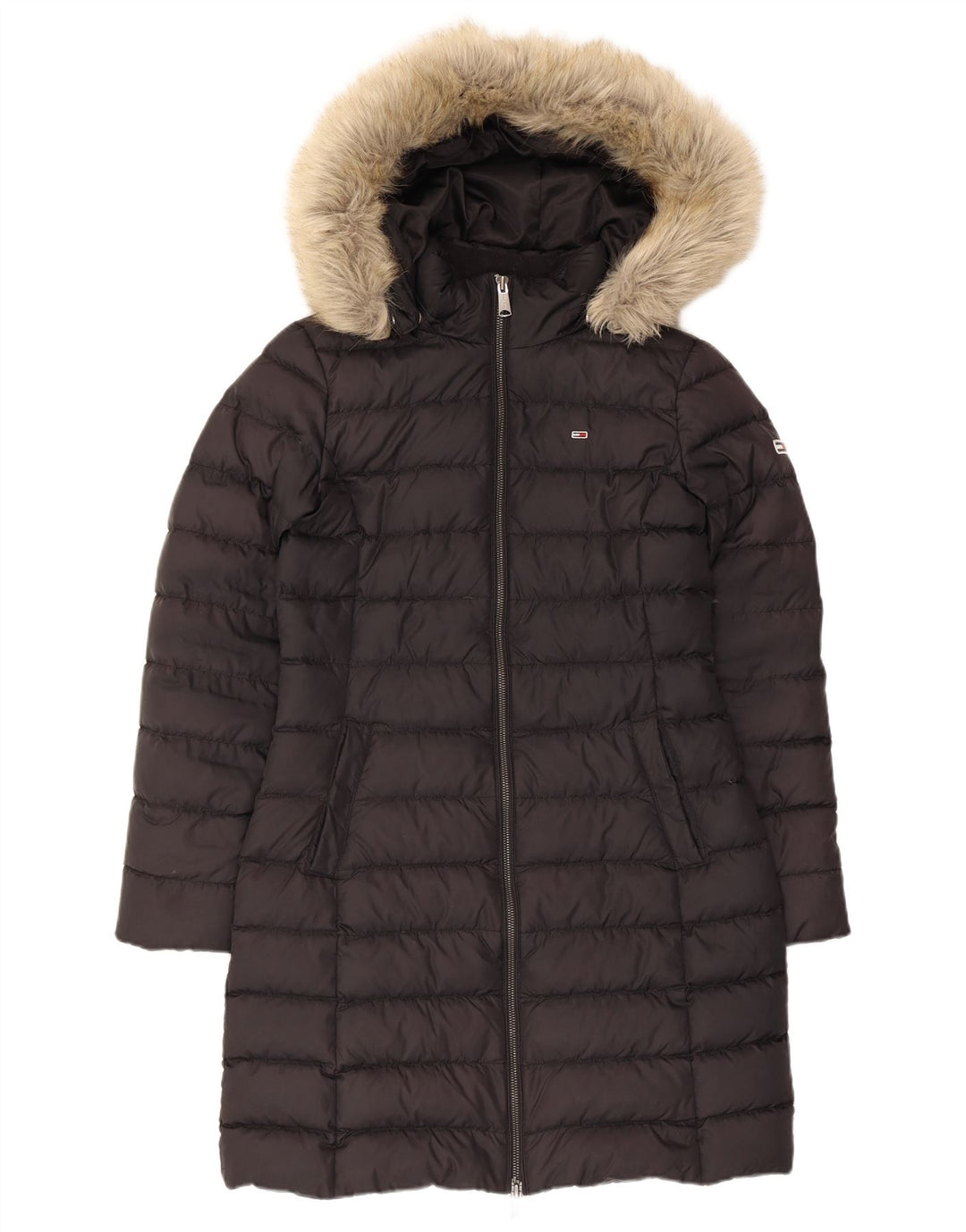 Tommy Hilfiger Abrigo acolchado con capucha para mujer UK 10 Small Poliéster negro