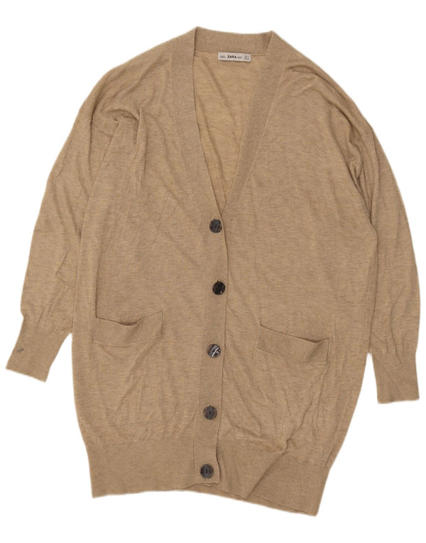Zara Mujer Longline Suéter Cárdigan Extragrande UK 10 Small Beige Acrílico