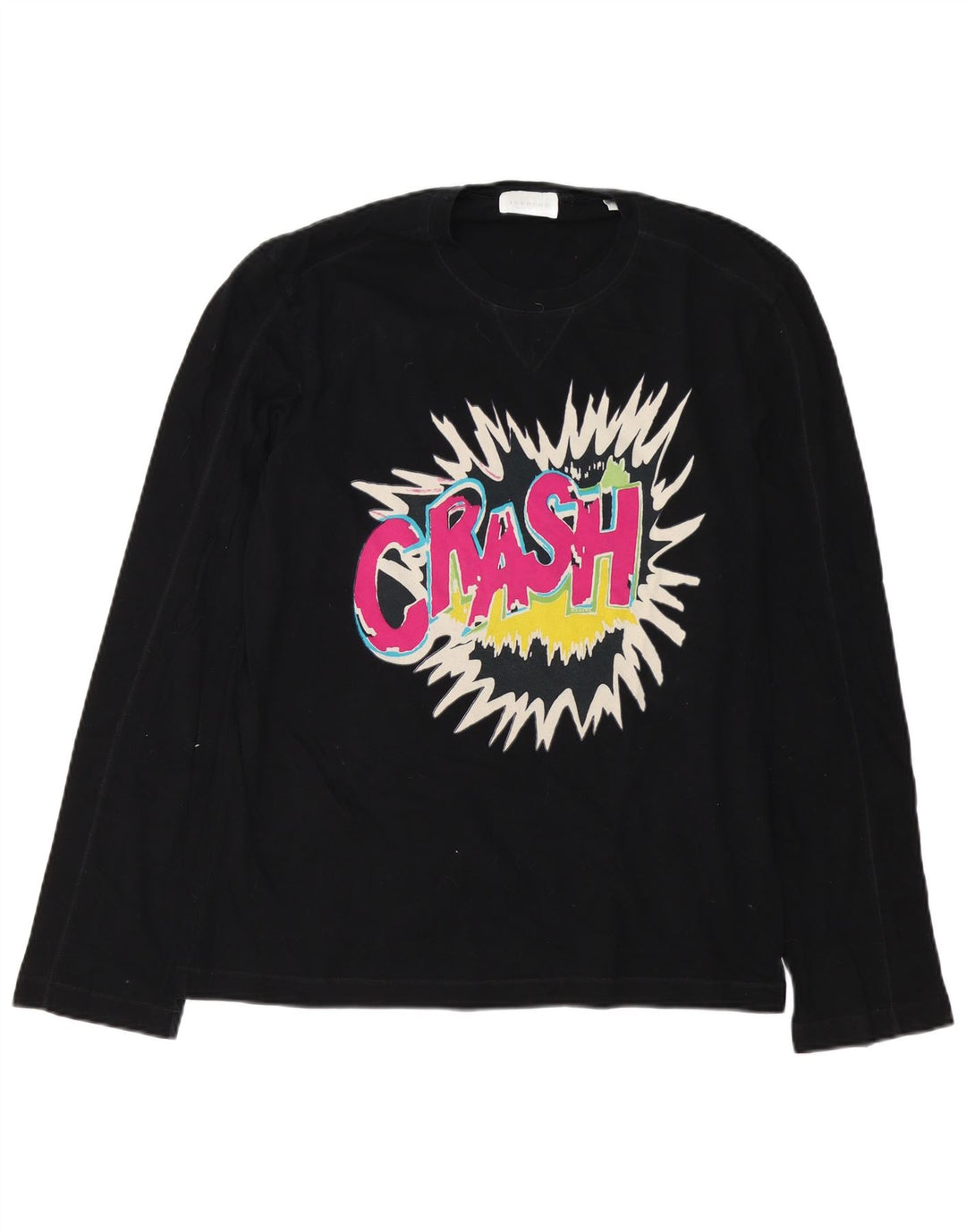 Iceberg Mens Graphic Top Manga Larga Grande Algodón Negro