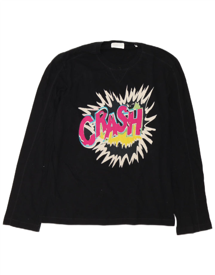 Iceberg Mens Graphic Top Manga Larga Grande Algodón Negro