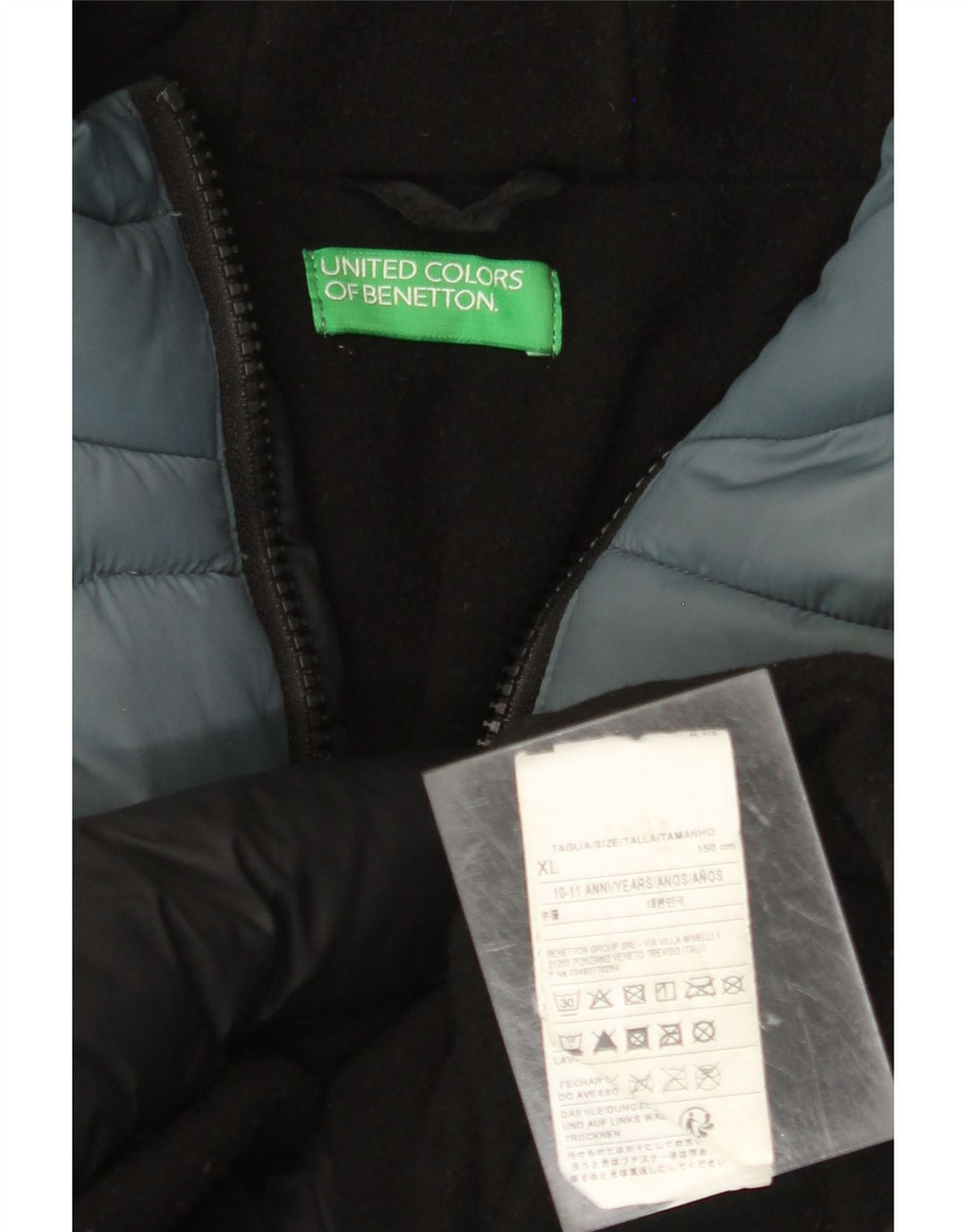 BENETTON Chaqueta acolchada con estampado gráfico para niños 10-11 años XL Negro Colorblock