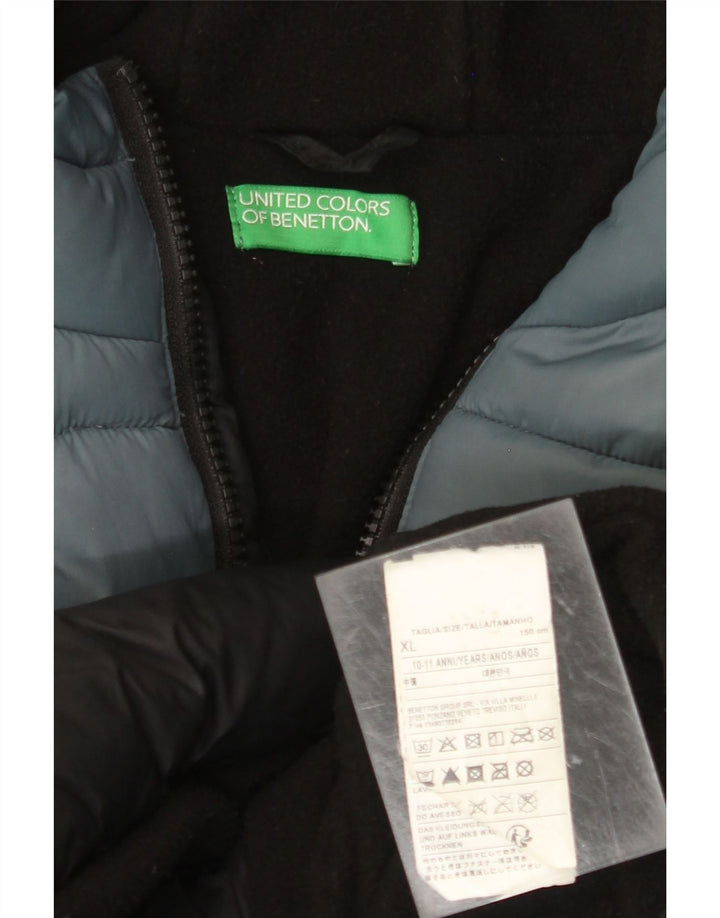 BENETTON Chaqueta acolchada con estampado gráfico para niños 10-11 años XL Negro Colorblock