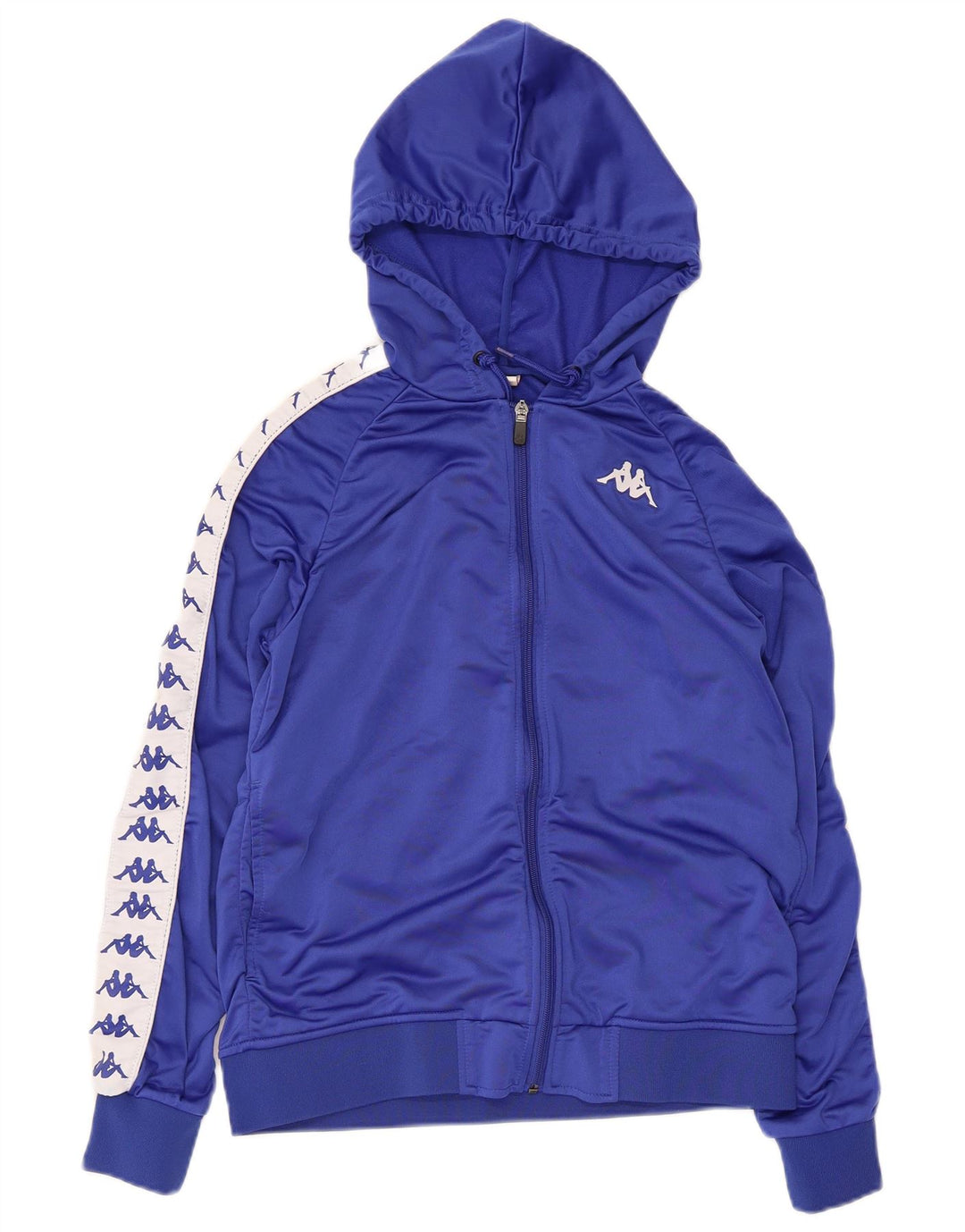 KAPPA Suéter con capucha y cremallera gráfica para mujer UK 10 Small Blue Colourblock