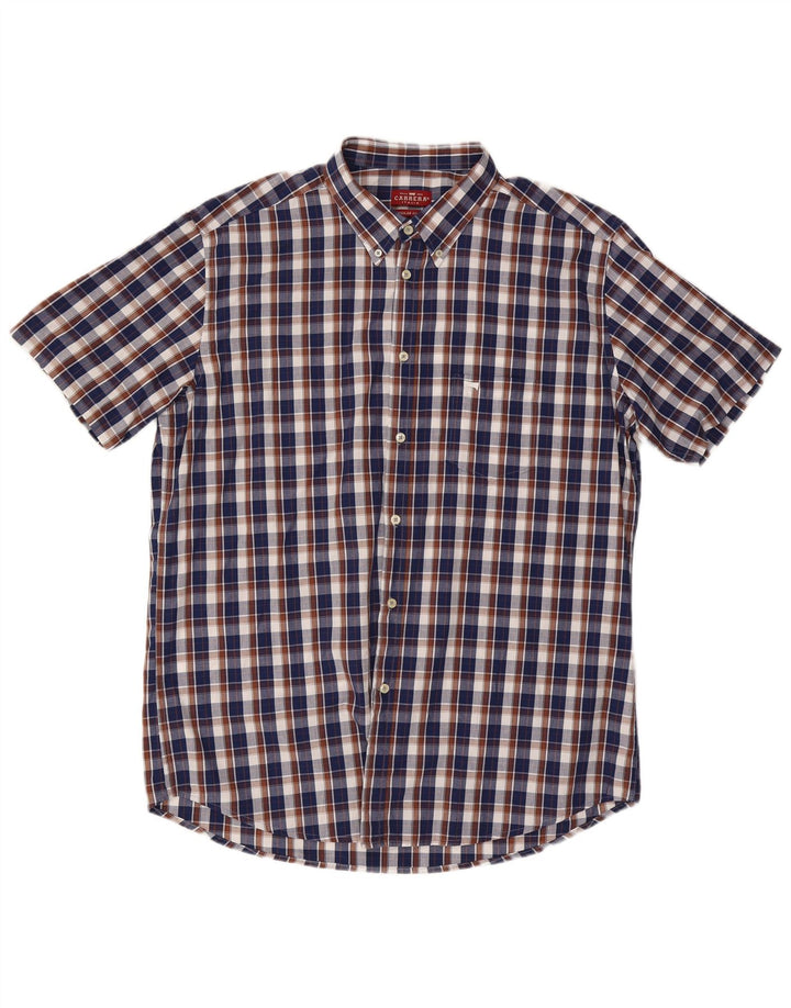 Carrera Camisa de manga corta para hombre de ajuste regular 2XL Azul marino a cuadros