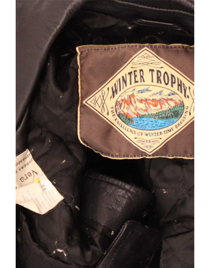 Chaqueta biker de cuero vintage para mujer IT 44 Medium Black