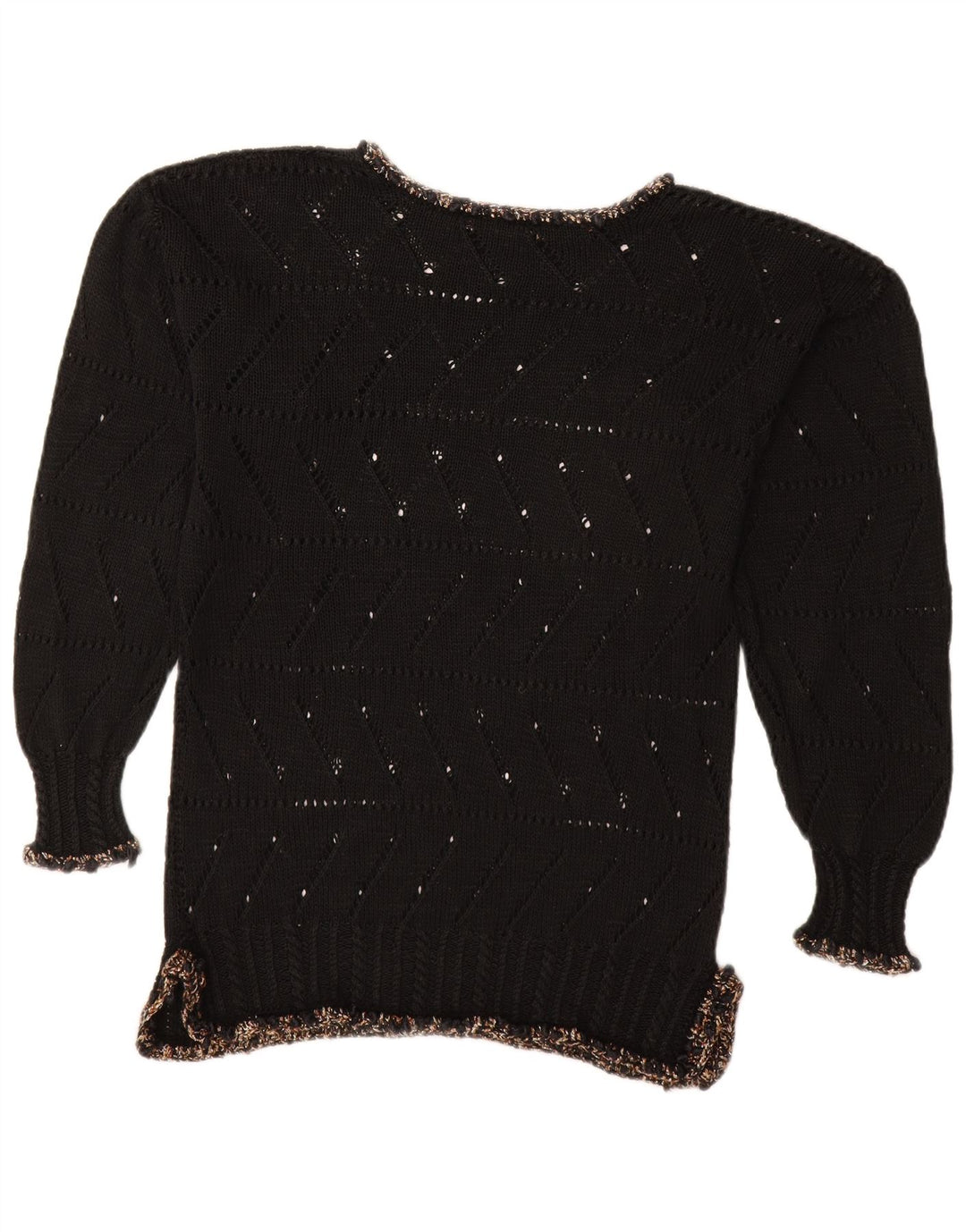 VINTAGE Mujer Barco Cuello Jersey Suéter Reino Unido 14 Medio Negro