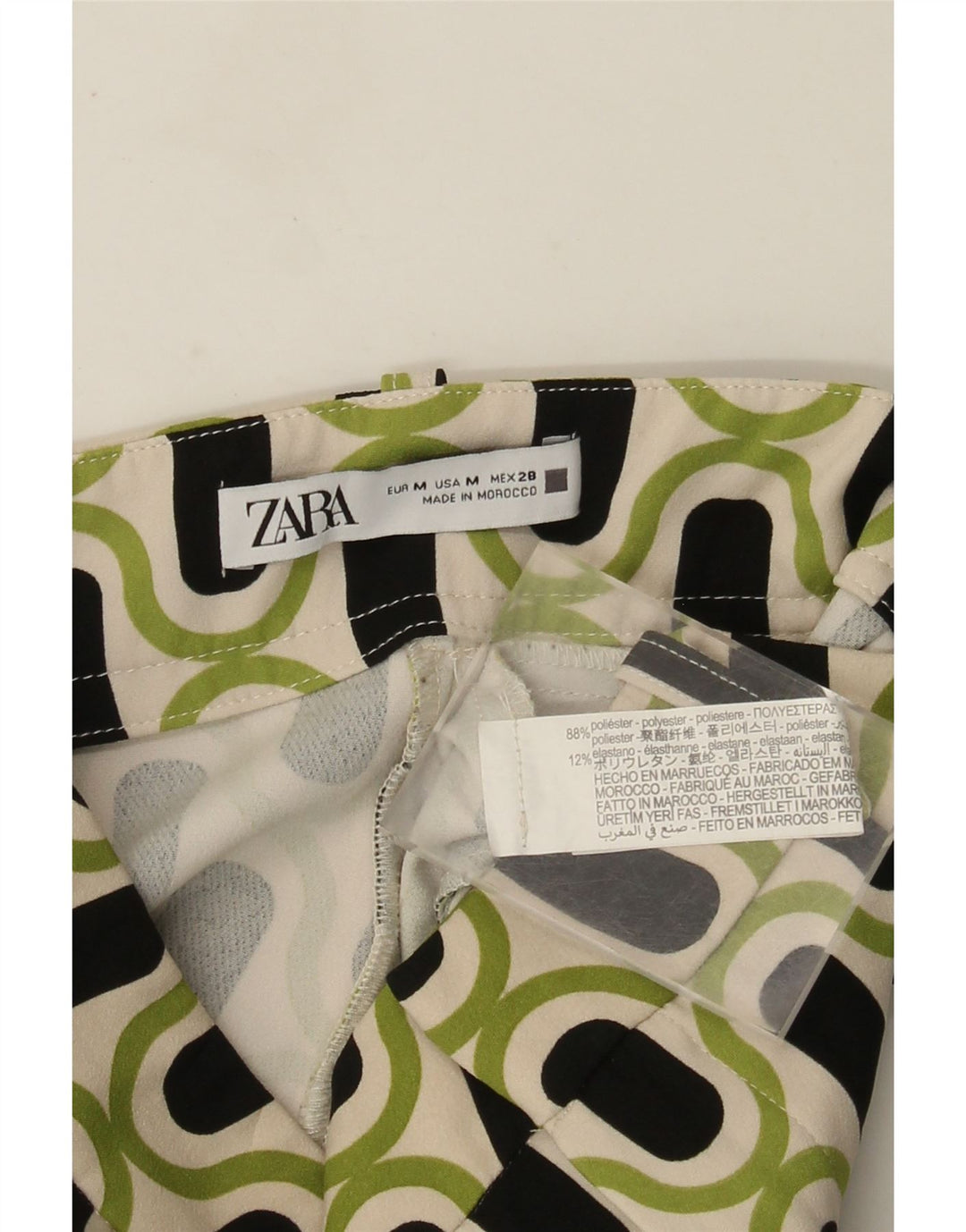 Zara Mujer Pantalón Casual Bootcut Mediano W28 L26 Verde Geométrico