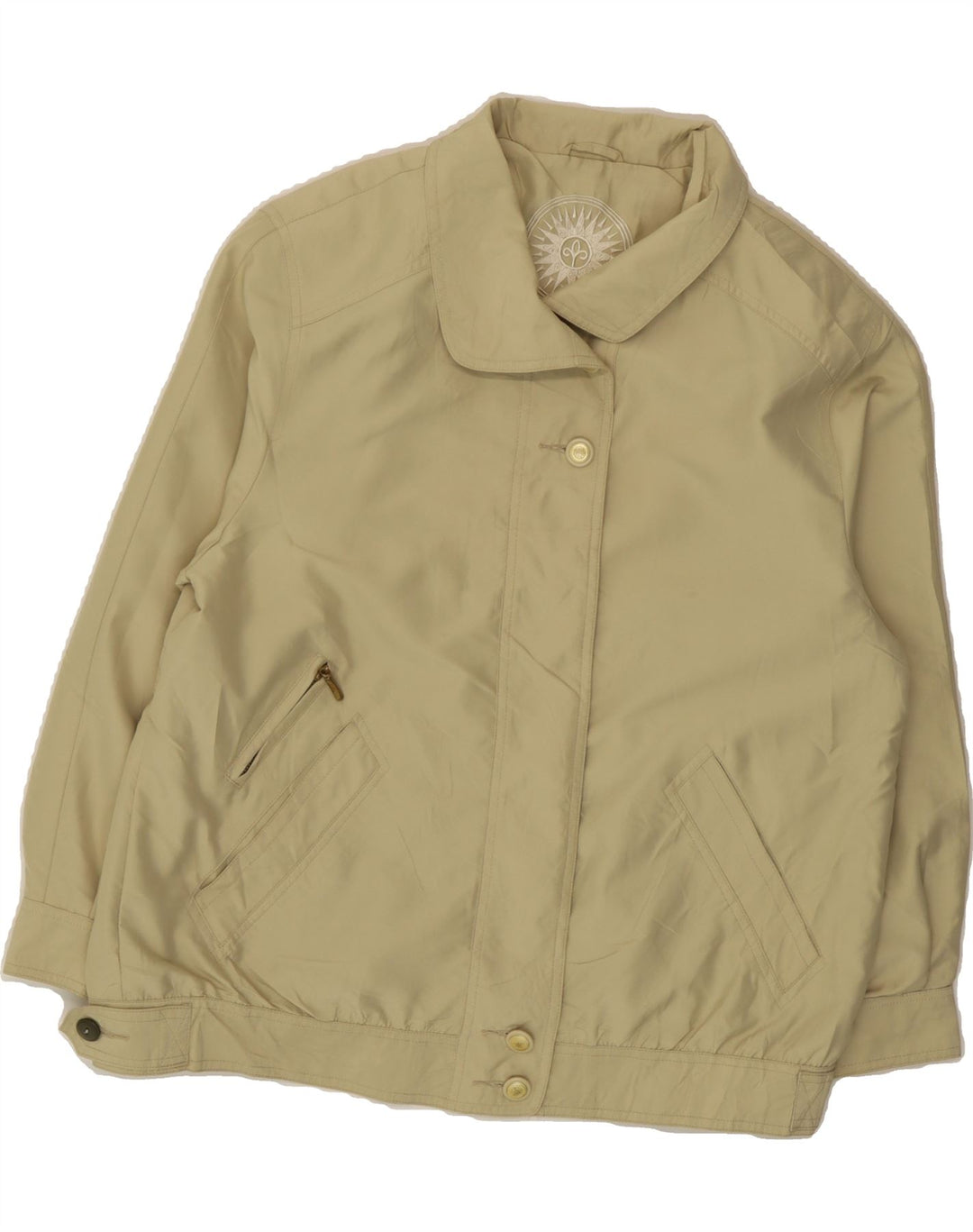 VINTAGE Womens Bomber Jacket UK 14 Large Beige Polyester Vintage Vintage and Second-Hand Vintage from Messina Hembry 