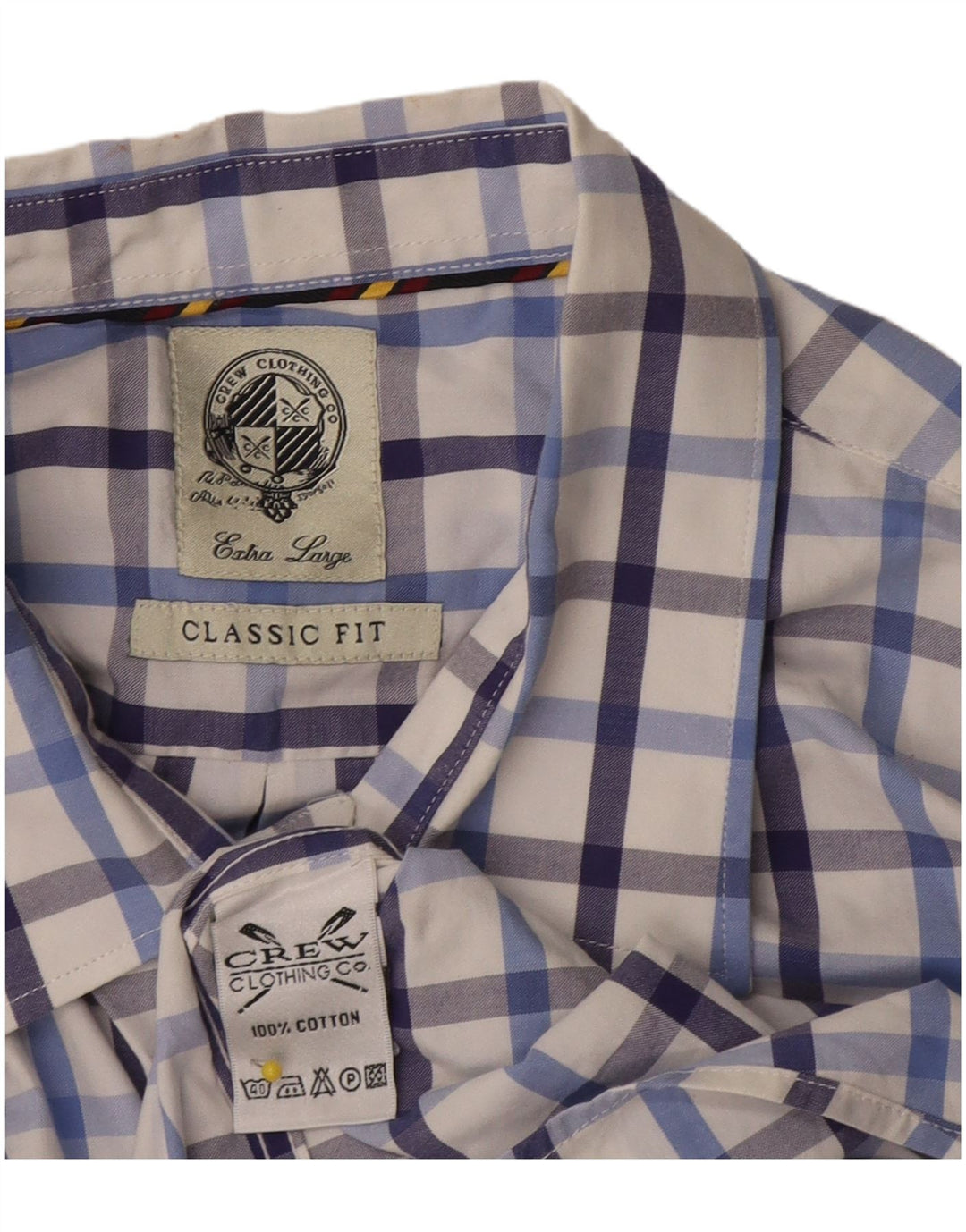 Crew Camisa de manga corta para hombre de corte clásico XL Algodón a cuadros blanco