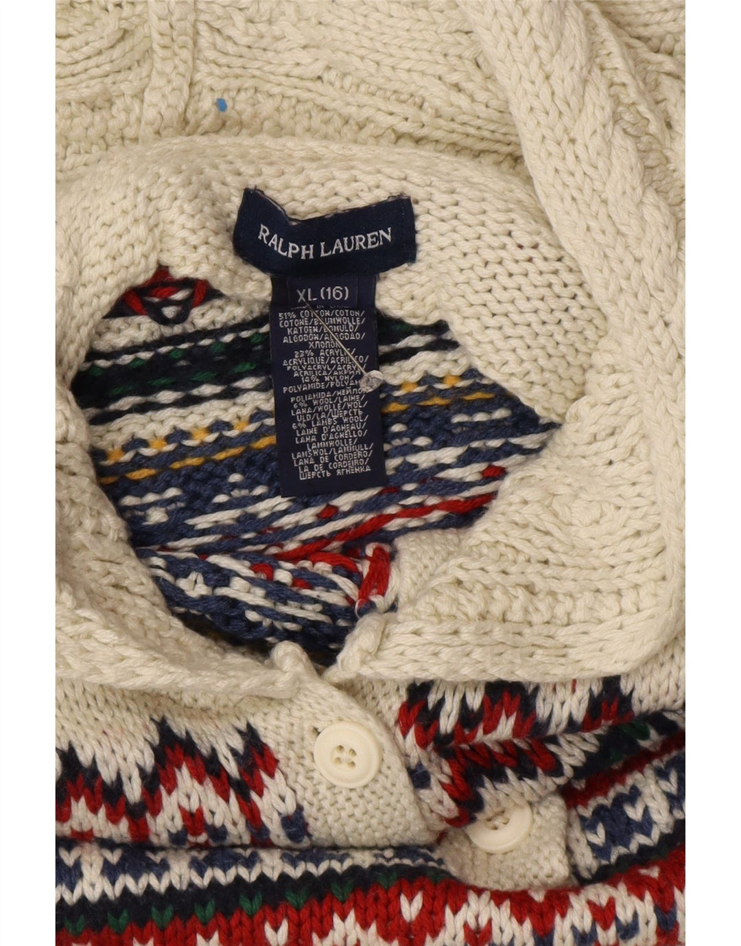 RALPH LAUREN Jersey con capucha para niña 15-16 años XL Blanco Algodón Fair Isle