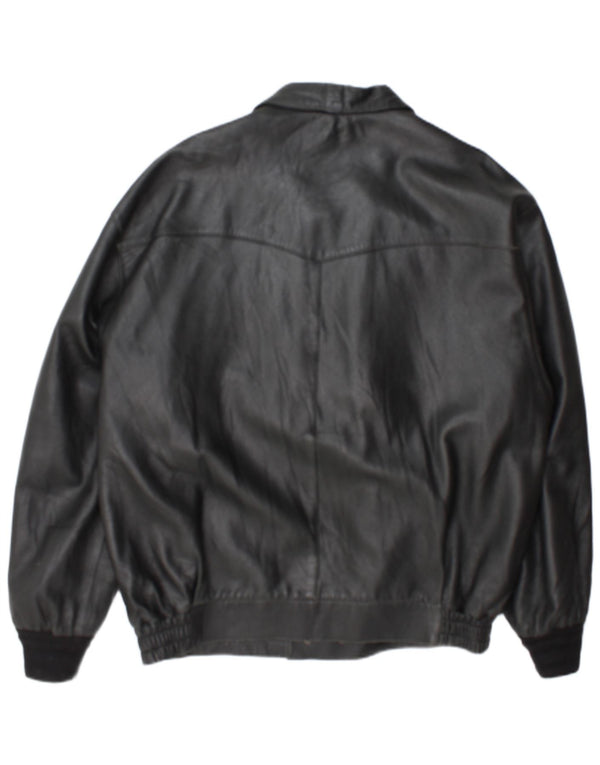 Vintage hombres chaqueta de cuero militar Reino Unido 42 XL negro