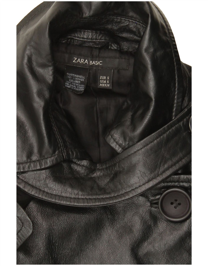 Zara Abrigo De Cuero Militar Para Mujer UK 10 Small Cuero Negro