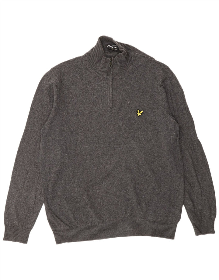 Lyle & Scott Jersey con cuello y cremallera para hombre, talla grande, algodón gris