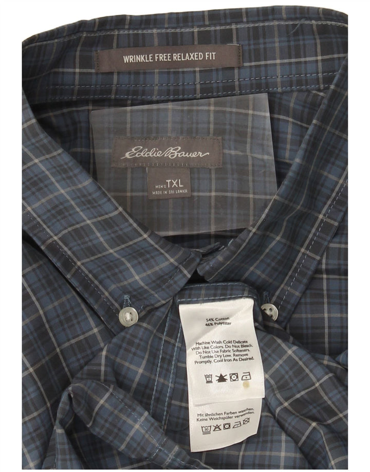 EDDIE BAUER Camisa alta de corte relajado para hombre XL Algodón a cuadros azules