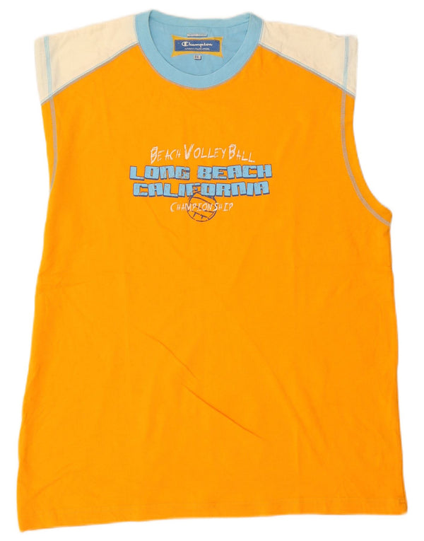 Champion Camiseta sin mangas estampada para hombre 2XL Algodón con bloques de color naranja