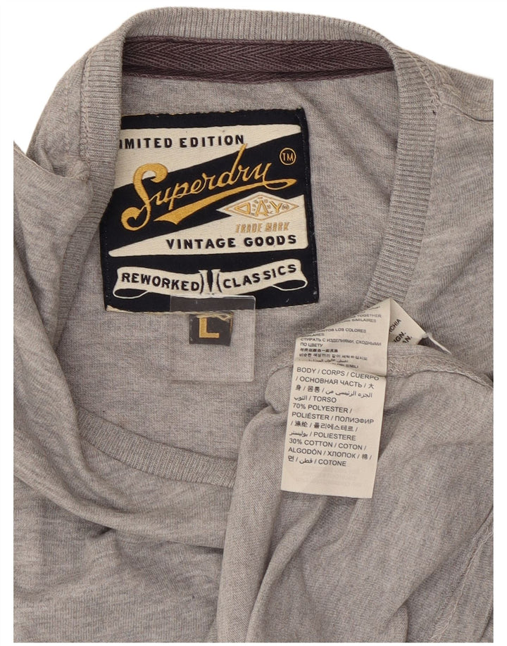 SUPERDRY Mens Graphic T-Shirt Top Large Grey Polyester Vintage Superdry and Second-Hand Superdry from Messina Hembry 